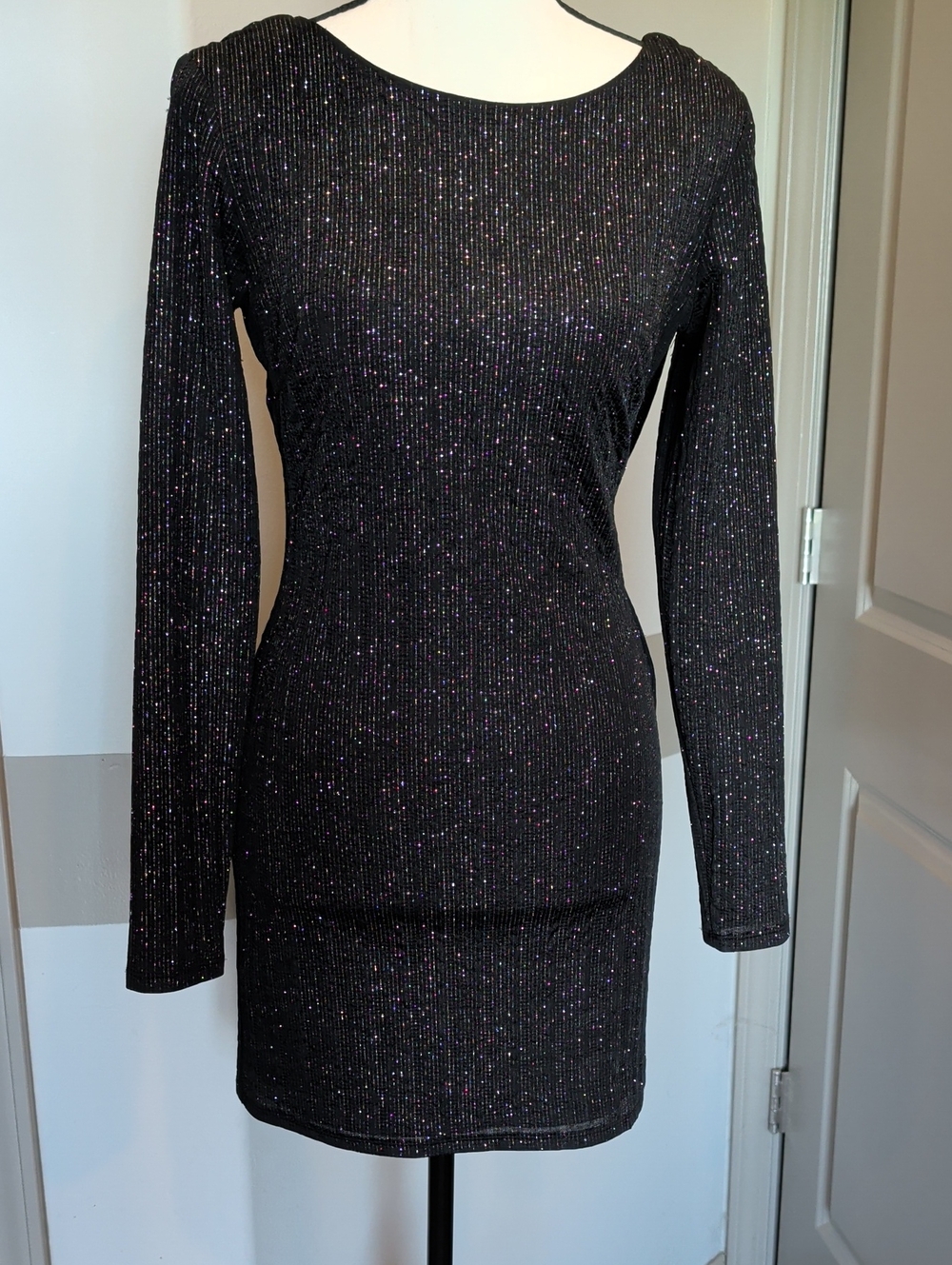 Black Sparkle Long-Sleeve Bodycon Dress by